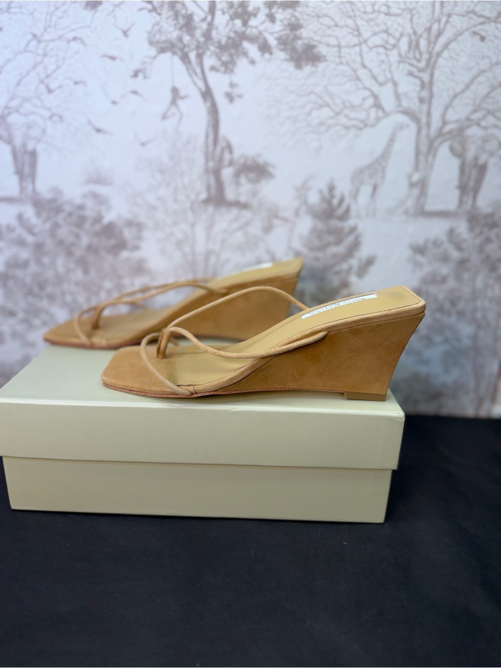 Tony Bianco Gretta Sandal in Taupe Suede mid wedge heel round toe slip-on - Picture 6 of 9